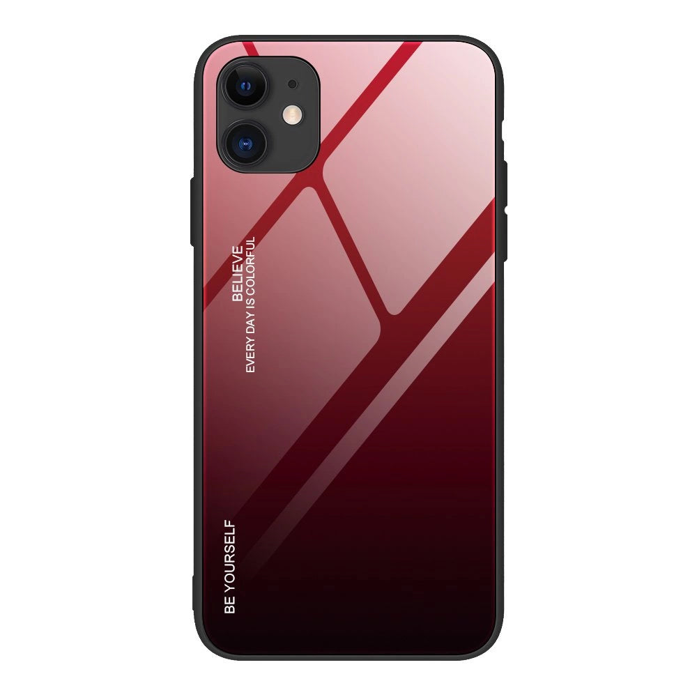 Gradient Glass Durable Cover med tempereret glas Bagside iPhone 12 mini sort-rød
