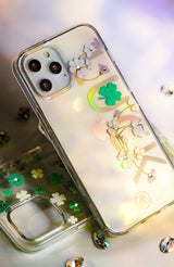 Kingxbar Lucky Series-hylster dekoreret med originale Swarovski-krystaller iPhone 12 mini gennemsigtig (Clover)