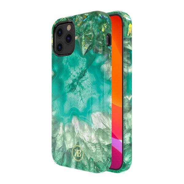 Kingxbar Agate Series case dekoreret trykt Agate iPhone 12 mini grøn