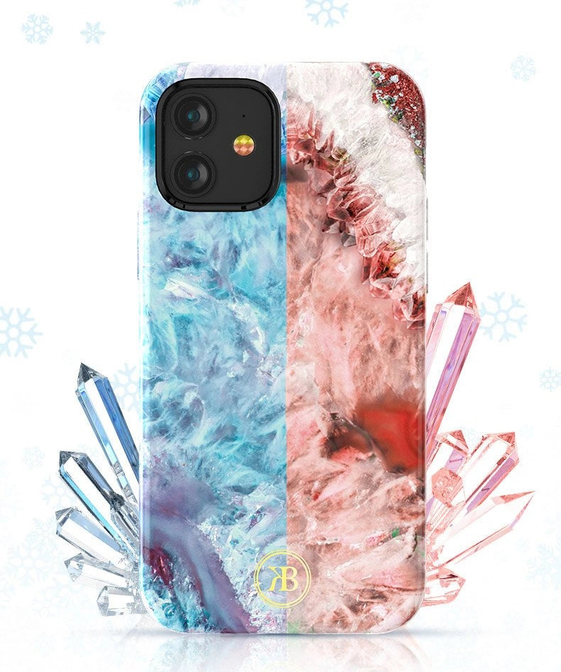 Kingxbar Agate Series case dekoreret trykt Agate iPhone 12 mini grøn