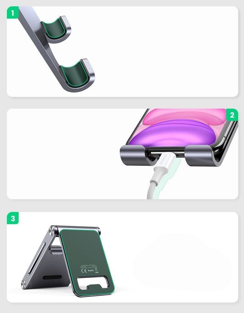 Ugreen metal aluminium foldbare telefonholder tablet grå (LP263 80708)