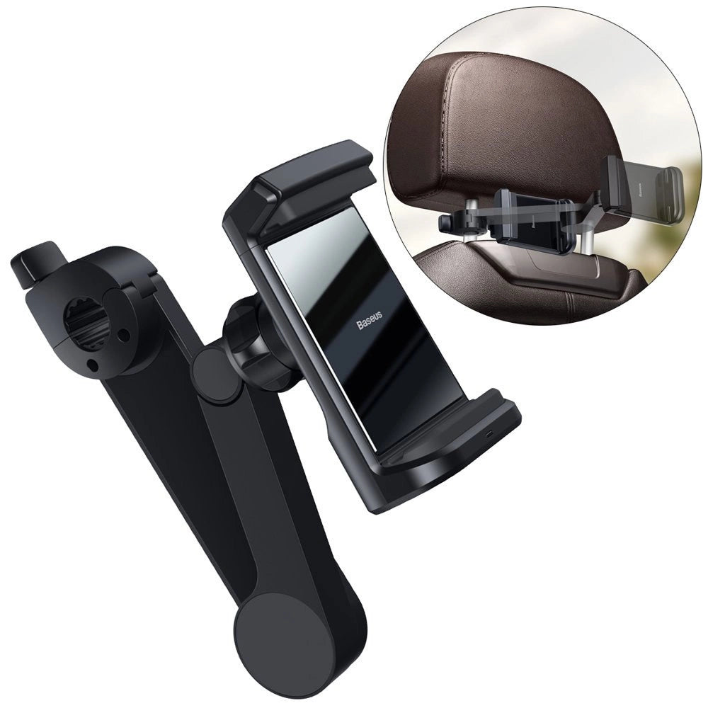 Baseus bil hovedstøtte telefon holder med indbygget 15 W Qi trådløs oplader sort (WXHZ-01)