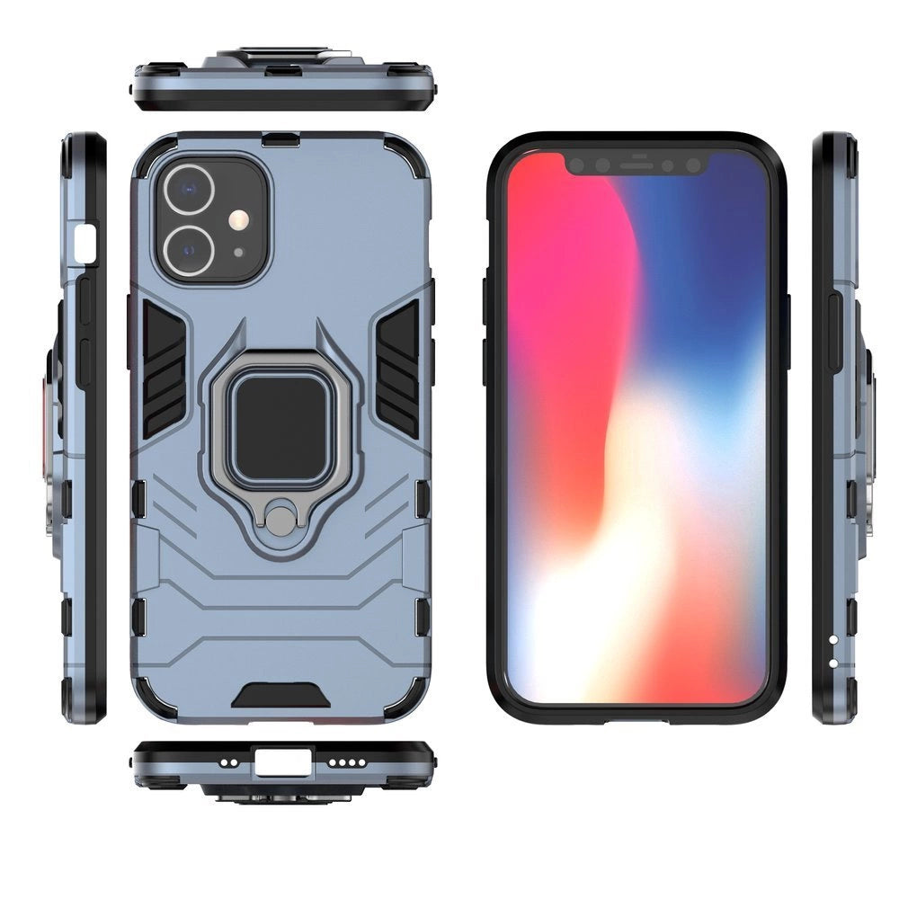 Ring Armor Case Kickstand Tough Rugged Cover til iPhone 12 mini blå