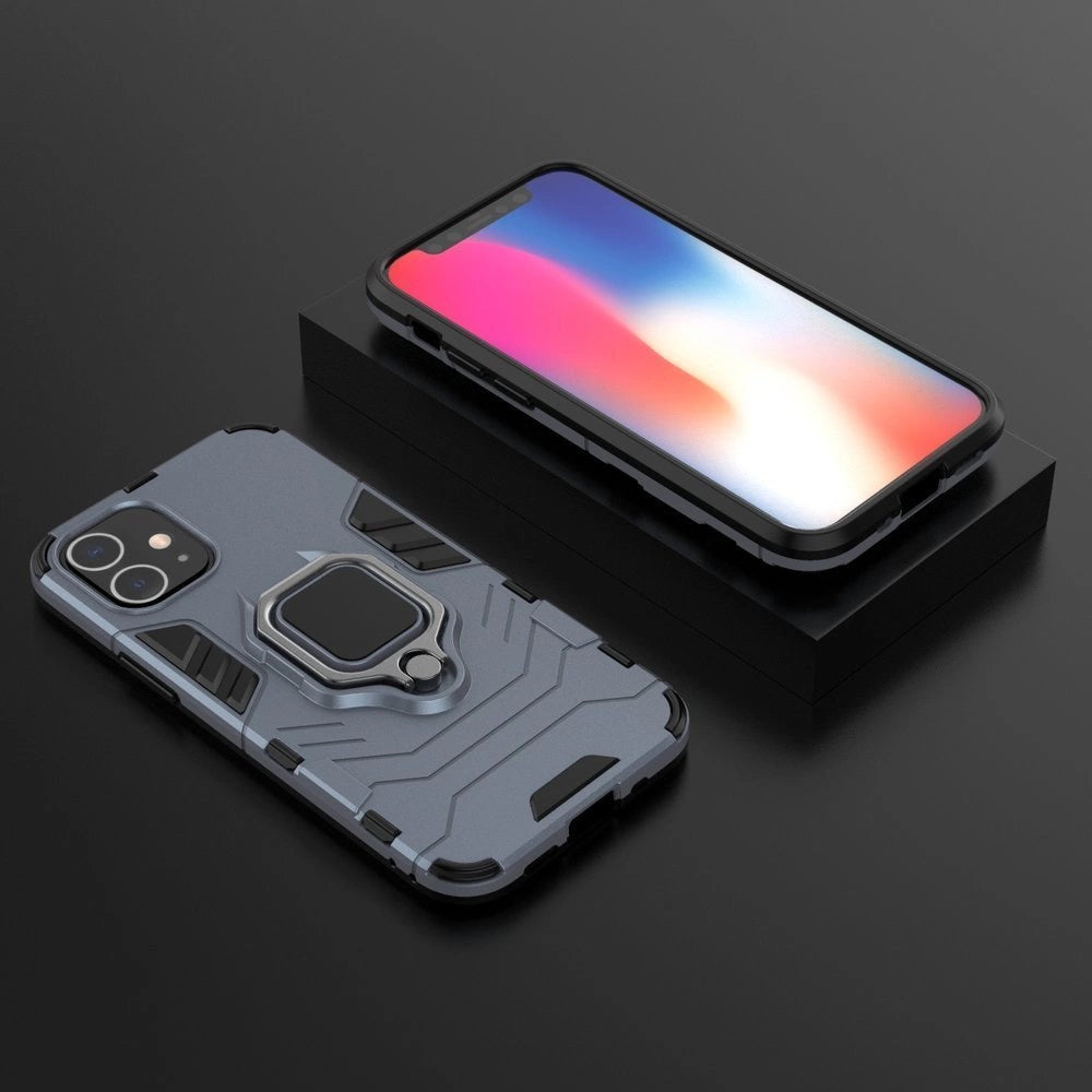 Ring Armor Case Kickstand Tough Rugged Cover til iPhone 12 mini blå