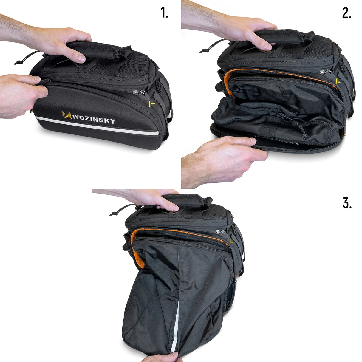 Wozinsky rummelig cykeltragetaske 35L (regn dække inkluderet) sort (WBB19BK)