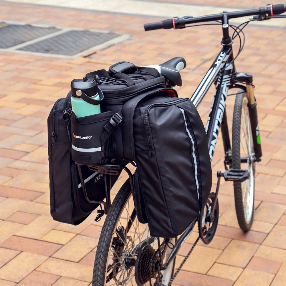 Wozinsky rummelig cykeltragetaske 35L (regn dække inkluderet) sort (WBB19BK)