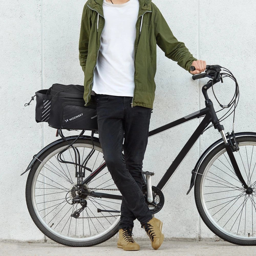 Wozinsky cykeltaske med 9l skulderrem (regn dække inkluderet) sort (WBB22BK)