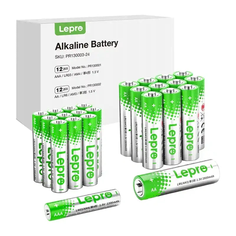 LEPRO 130003-24 AA/AAA Alkaline Batterier, 24-pakning