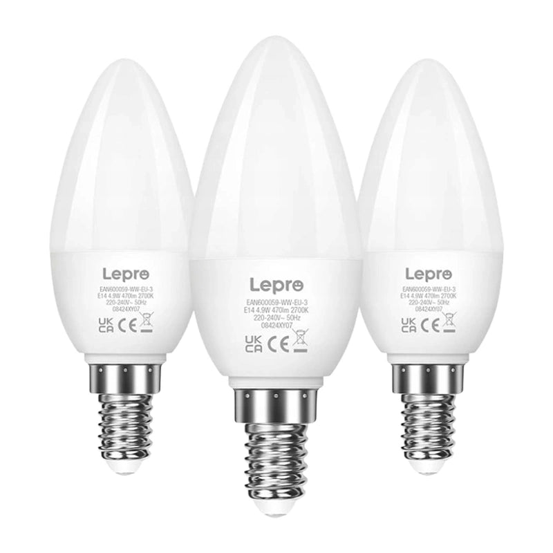 LEPRO 600059-WW-EU-3 LED-pære, E14, C37, 4.2W (40W), 470 lm, 2700K (varm hvid), 250°, 3-pakning