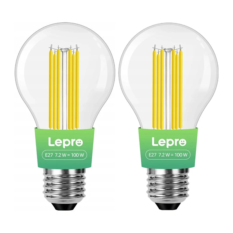 LEPRO 100094-WW-EU-2 E27 Filament LED-pære, 7,2 W (100 W), 1521 lm, 2700 K, klasse A, 2-pakning