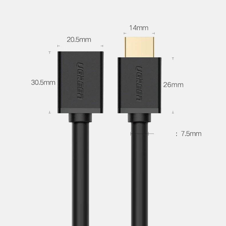 Ugreen HD107 10140 HDMI (Mand) - HDMI (Kvinde) 4K Kabel 0,5 m - Sort