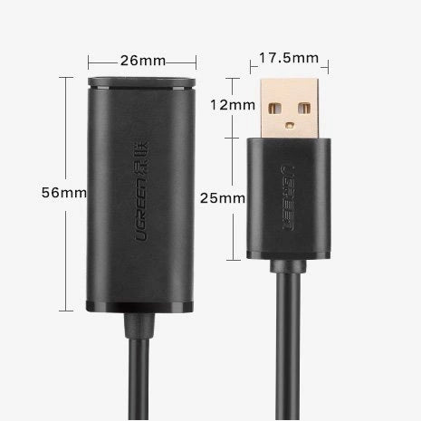 Ugreen aktiv kabel USB 2.0 forlængelseskabel 480 Mbps 5 m sort (US121 10319)