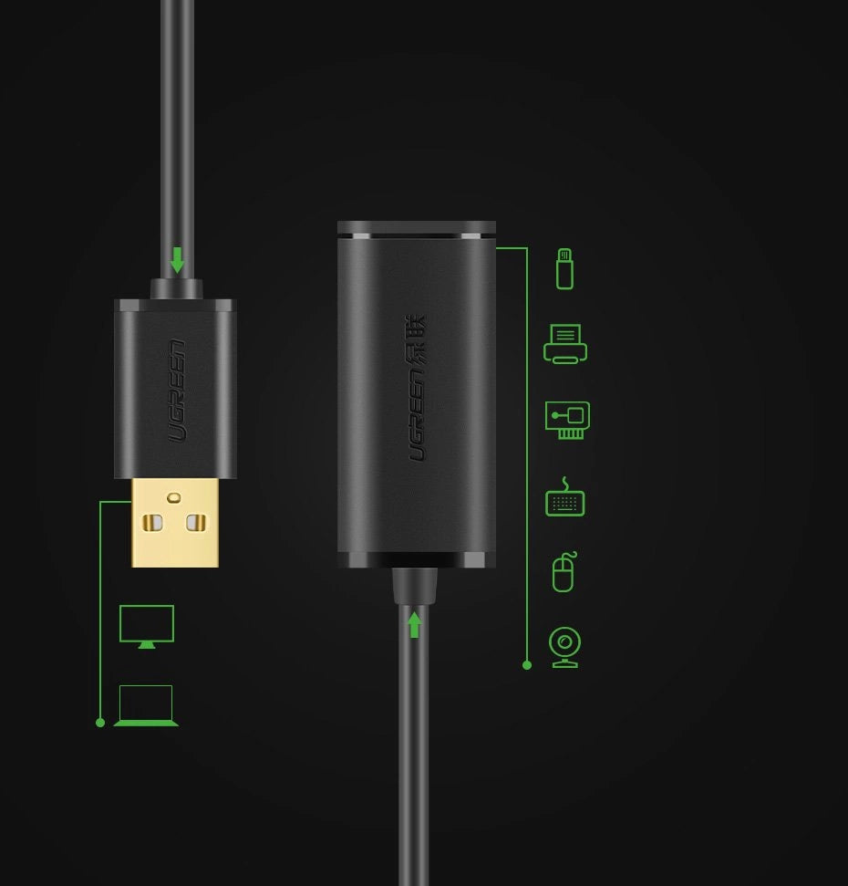 Ugreen Active Extension Cable USB 2.0 480 Mbps 10 m sort (US121 10321)