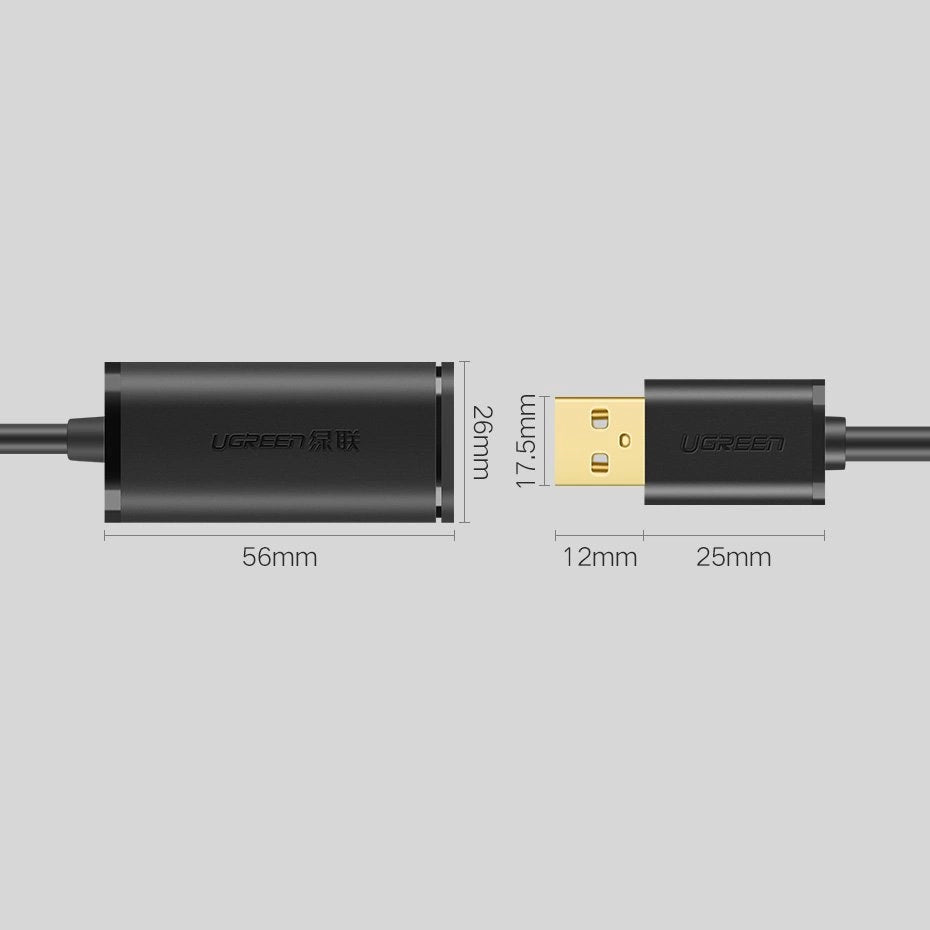 Ugreen Active Extension Cable USB 2.0 480 Mbps 10 m sort (US121 10321)