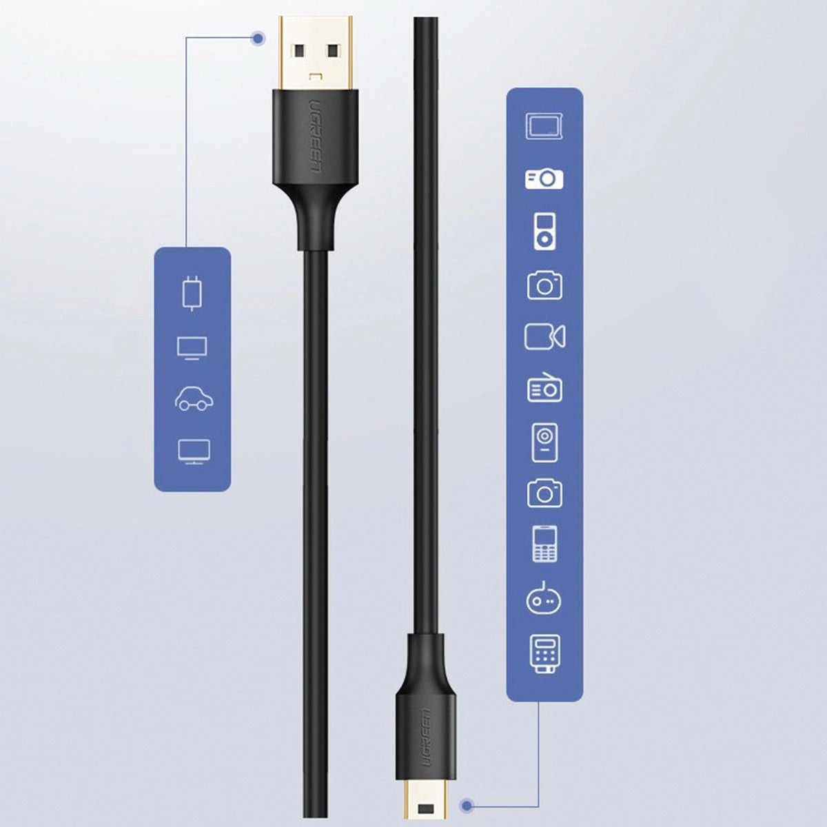 Grøn USB-kabel - mini USB-kabel 480 Mbps 3 m sort (US132 10386)