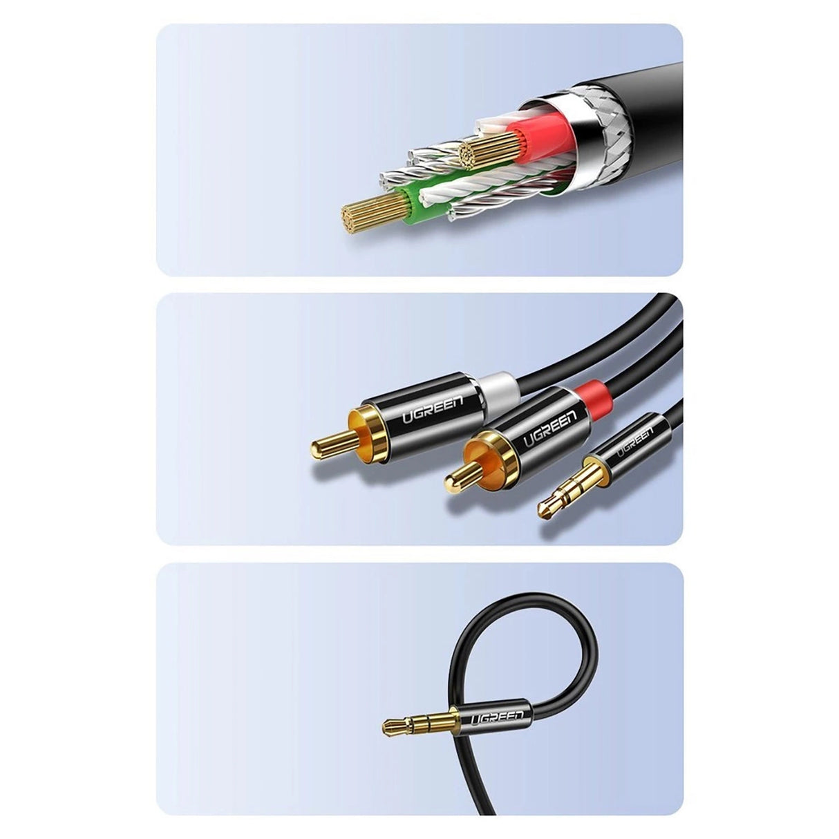 Ugreen AV116 10584 audio mini jack kabel 3,5 mm (mand) / 2RCA (mand) 2m - sort