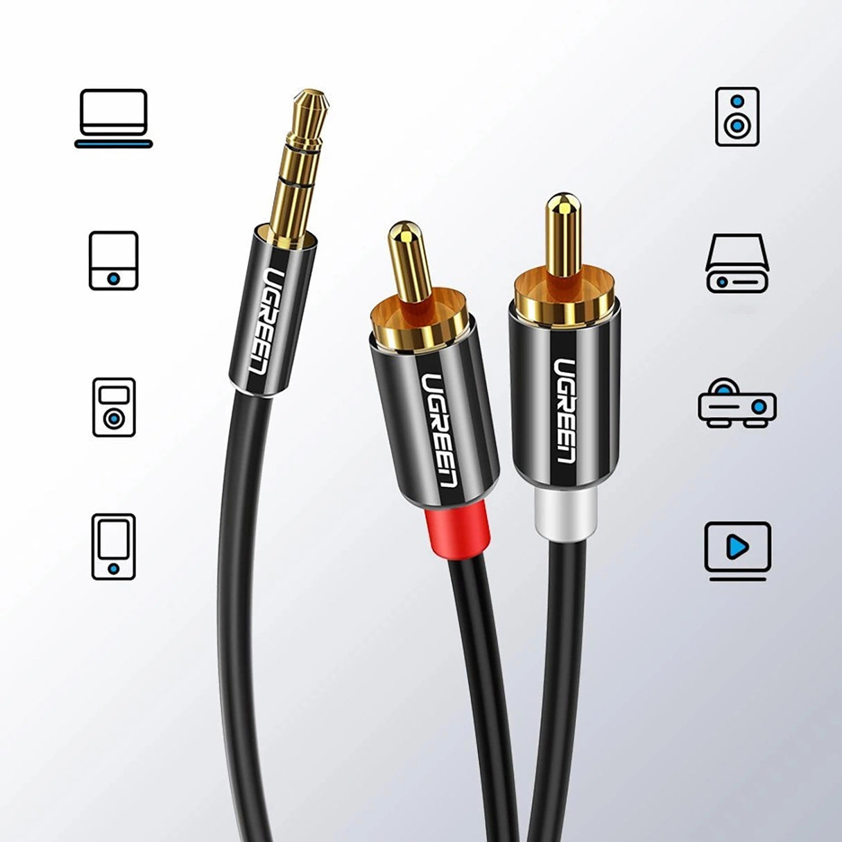 Ugreen AV116 10584 audio mini jack kabel 3,5 mm (mand) / 2RCA (mand) 2m - sort