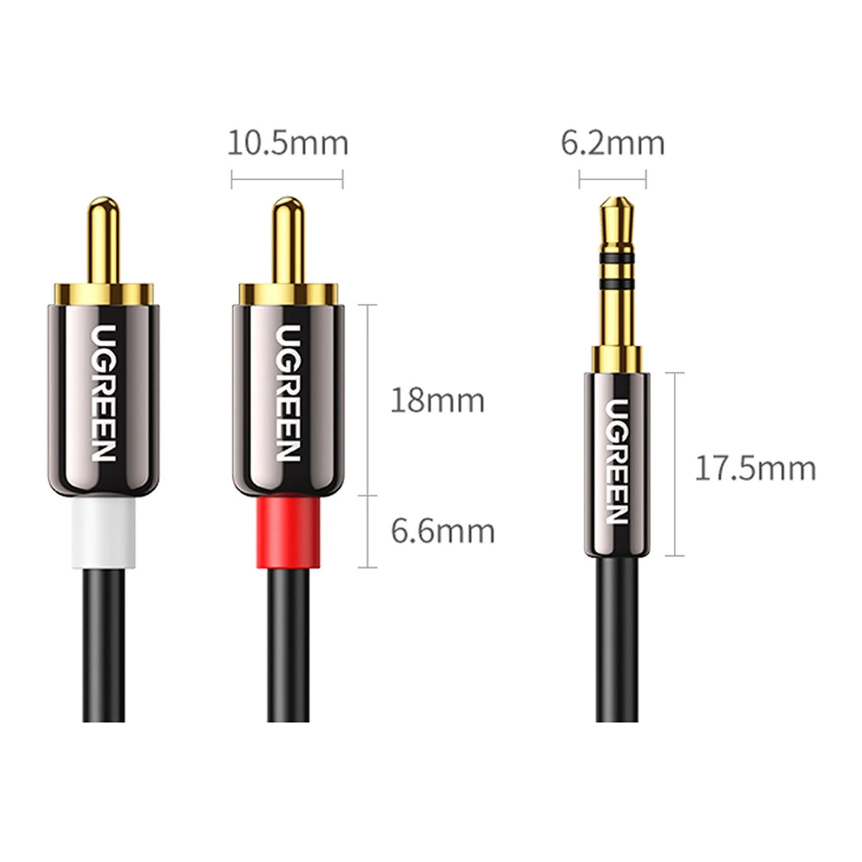 Ugreen AV116 10584 audio mini jack kabel 3,5 mm (mand) / 2RCA (mand) 2m - sort