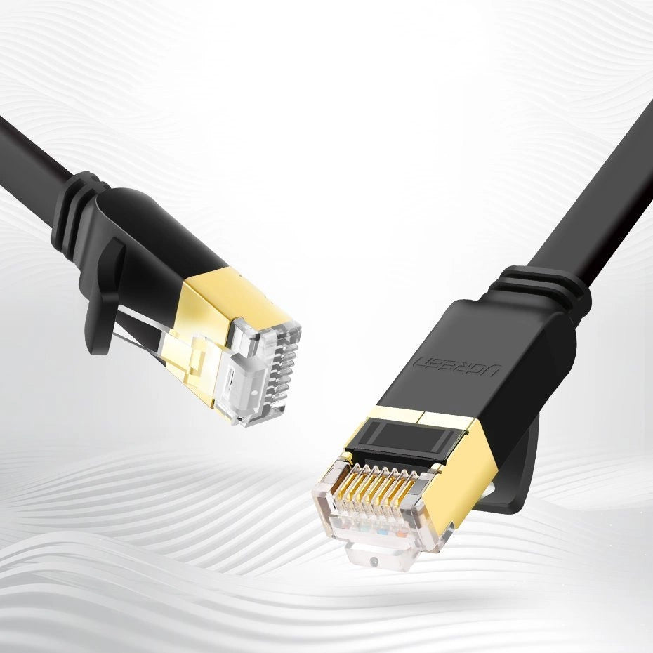 Ugreen Flat Cable Internet Network Cable Ethernet Patchcord RJ45 Cat 7 STP LAN 10 Gbps 10m sort (NW106 11265)