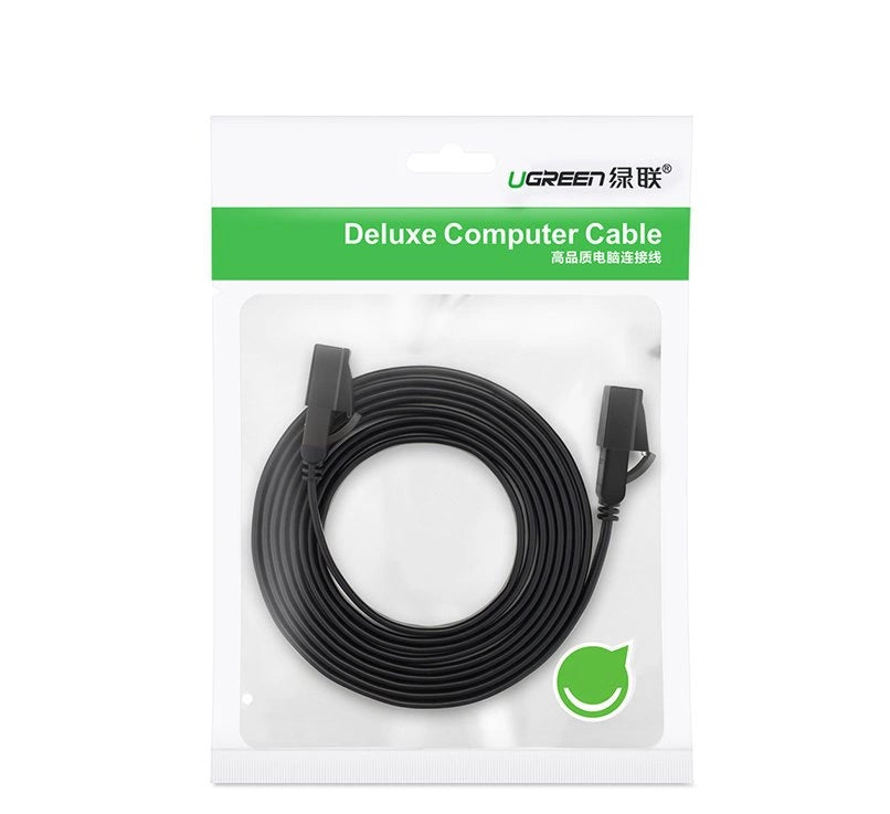 Ugreen Flat Cable Internet Network Cable Ethernet Patchcord RJ45 Cat 7 STP LAN 10 Gbps 10m sort (NW106 11265)