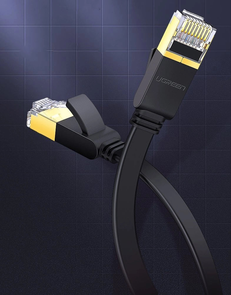Ugreen Flat Cable Internet Network Cable Ethernet Patchcord RJ45 Cat 7 STP LAN 10 Gbps 10m sort (NW106 11265)