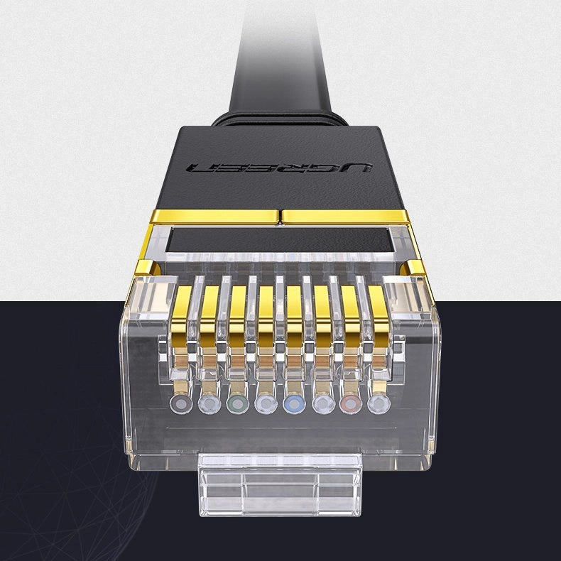 Ugreen Flat Cable Internet Network Cable Ethernet Patchcord RJ45 Cat 7 STP LAN 10 Gbps 10m sort (NW106 11265)