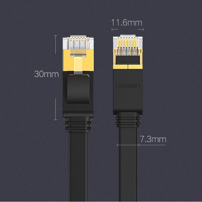 Ugreen Flat Cable Internet Network Cable Ethernet Patchcord RJ45 Cat 7 STP LAN 10 Gbps 10m sort (NW106 11265)