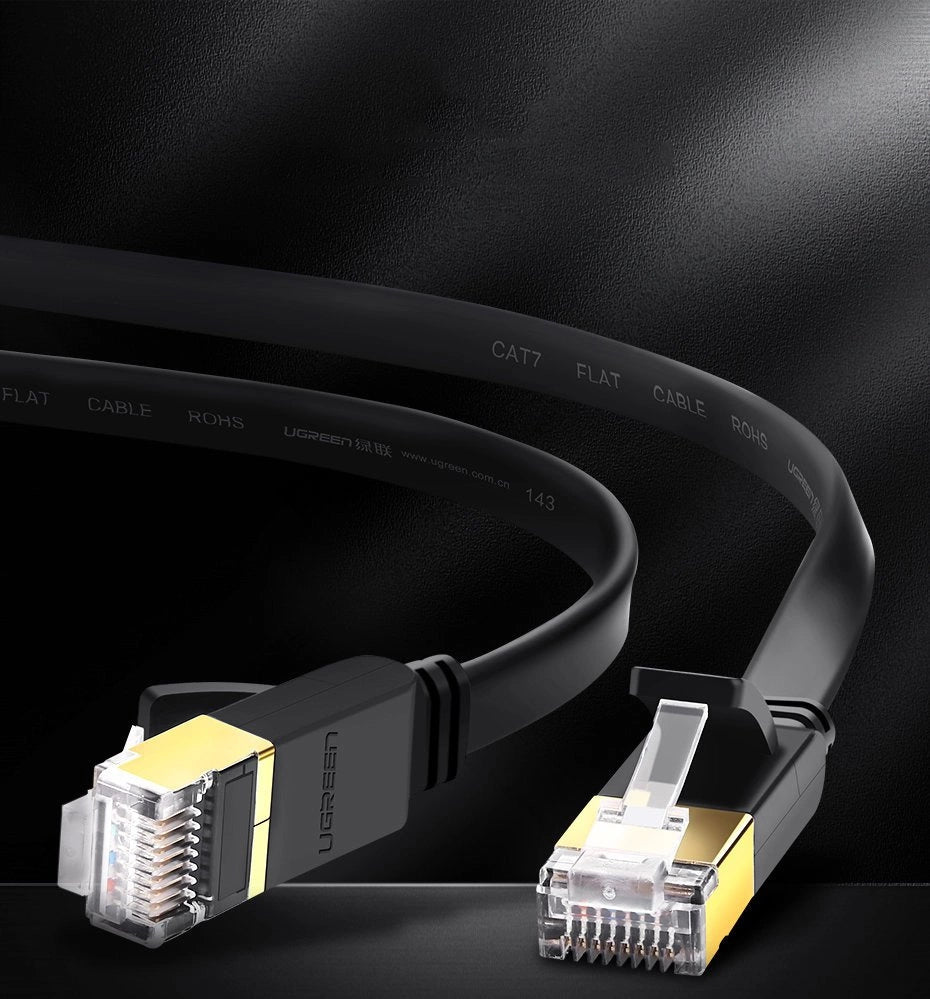 Ugreen Flat Cable Internet Network Cable Ethernet Patchcord RJ45 Cat 7 STP LAN 10 Gbps 10m sort (NW106 11265)