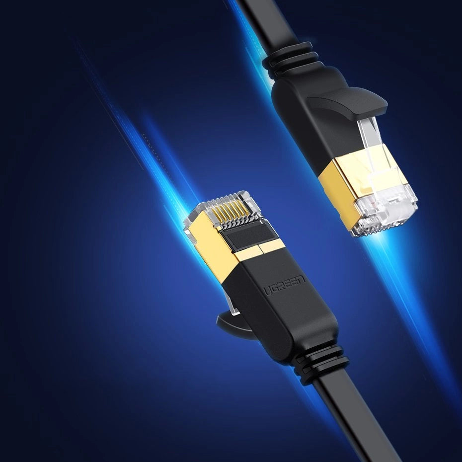 Ugreen Flat Cable Internet Network Cable Ethernet Patchcord RJ45 Cat 7 STP LAN 10 Gbps 10m sort (NW106 11265)