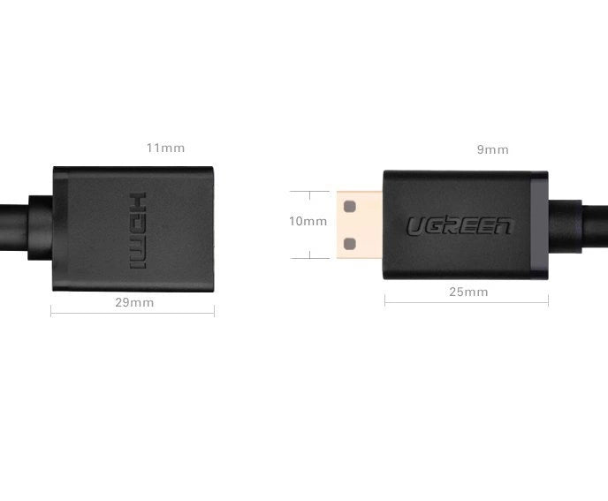 Ugreen adapter kabel HDMI (kvindelig) - mini HDMI (mandlig) 4K 60 Hz Ethernet HEC ARC audio 32 kanaler 22 cm sort (20137)