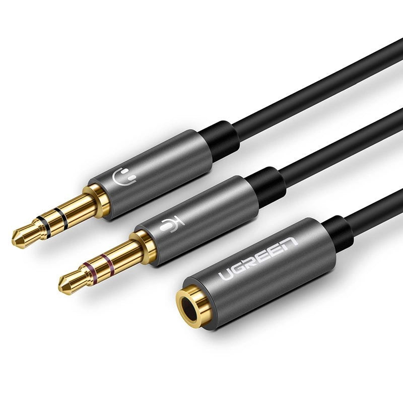 Ugreen AUX splitterkablet 3,5 mm mini jack (kvindelig) - 2x 3,5 mm mini jack (mandlig - mikrofon og hovedtelefoner) sort (AV140 20899)