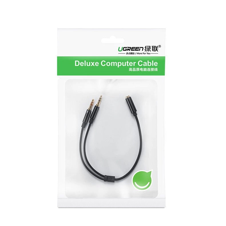 Ugreen AUX splitterkablet 3,5 mm mini jack (kvindelig) - 2x 3,5 mm mini jack (mandlig - mikrofon og hovedtelefoner) sort (AV140 20899)
