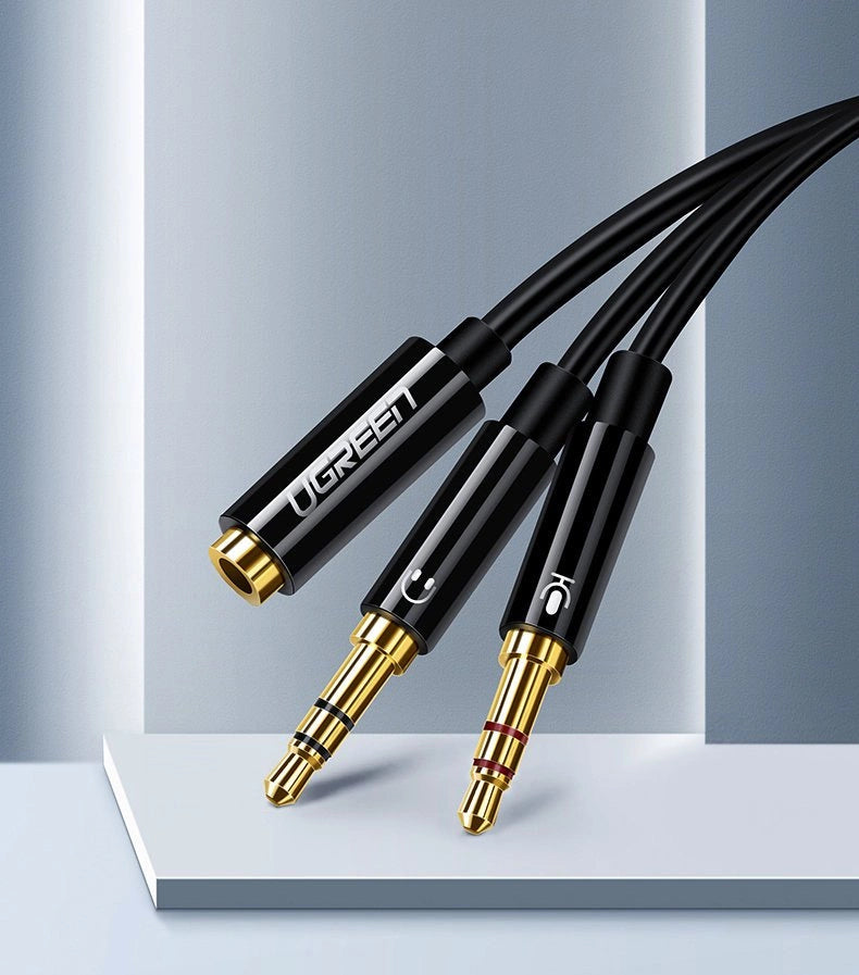 Ugreen AUX splitterkablet 3,5 mm mini jack (kvindelig) - 2x 3,5 mm mini jack (mandlig - mikrofon og hovedtelefoner) sort (AV140 20899)