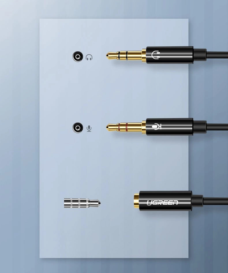 Ugreen AUX splitterkablet 3,5 mm mini jack (kvindelig) - 2x 3,5 mm mini jack (mandlig - mikrofon og hovedtelefoner) sort (AV140 20899)