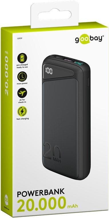 Goobay 53939 powerbank Lithium polymer (LiPo) 20000 mAh Sort