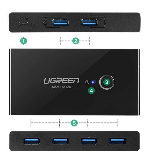 Grøn switch box HUB switch 4x USB 3.2 Gen 1 USB splitter til to computere sort (US216 30768)