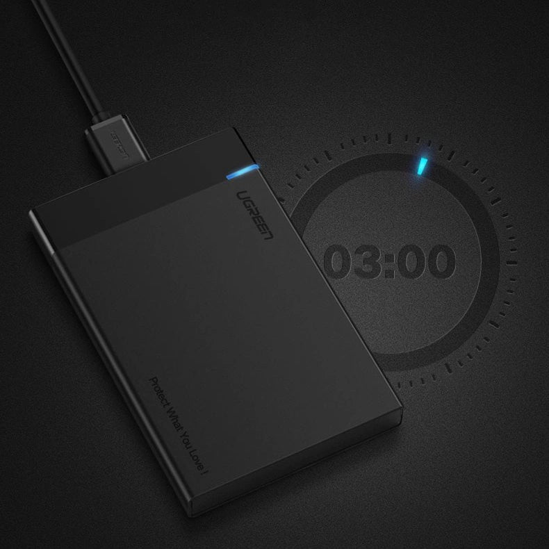 Ugreen bay til HDD SSD disk hus 2.5 '' SATA USB 3.2 Gen 1 (5 Gbps) micro USB SuperSpeed + 0,5 m kabel sort (US221 30848)