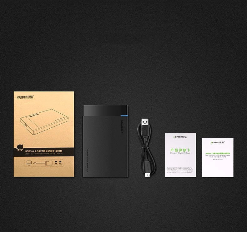 Ugreen bay til HDD SSD disk hus 2.5 '' SATA USB 3.2 Gen 1 (5 Gbps) micro USB SuperSpeed + 0,5 m kabel sort (US221 30848)
