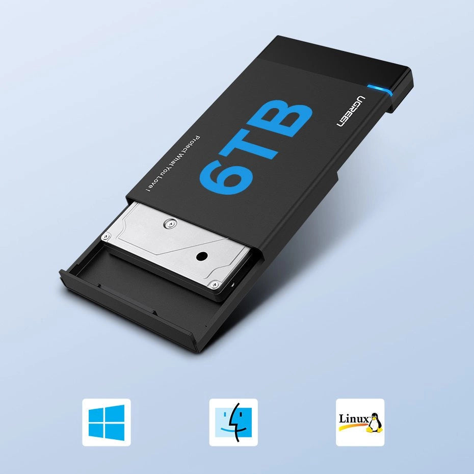 Ugreen bay til HDD SSD disk hus 2.5 '' SATA USB 3.2 Gen 1 (5 Gbps) micro USB SuperSpeed + 0,5 m kabel sort (US221 30848)
