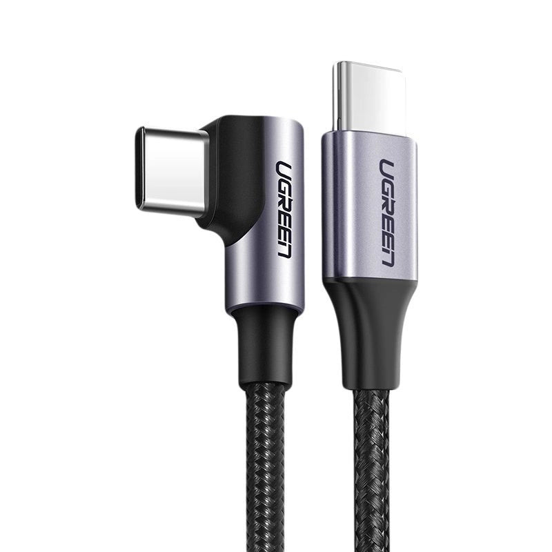 Ugreen US255 50125 USB-C (ret) / USB-C (vinklet) PD QC-kabel 60W 3A 2m - grå