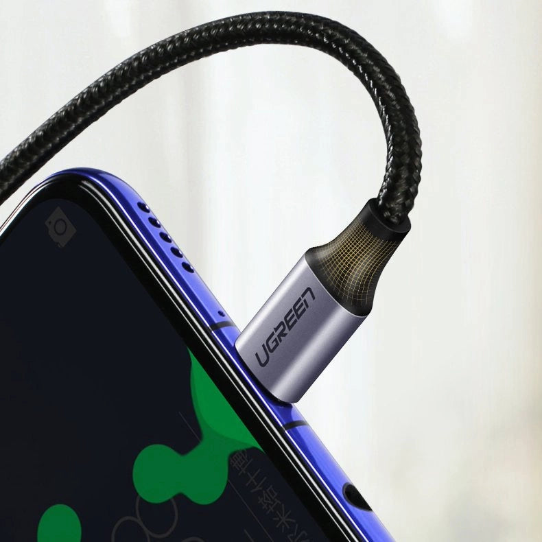Ugreen US255 50125 USB-C (ret) / USB-C (vinklet) PD QC-kabel 60W 3A 2m - grå