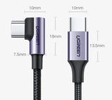 Ugreen US255 50125 USB-C (ret) / USB-C (vinklet) PD QC-kabel 60W 3A 2m - grå