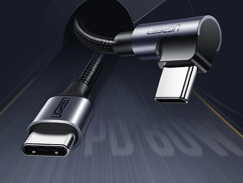 Ugreen US255 50125 USB-C (ret) / USB-C (vinklet) PD QC-kabel 60W 3A 2m - grå