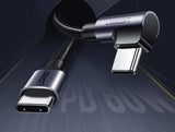 Ugreen US255 50125 USB-C (ret) / USB-C (vinklet) PD QC-kabel 60W 3A 2m - grå