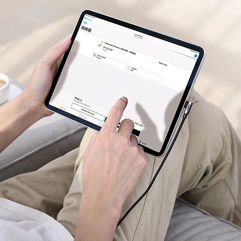 Ugreen US255 50125 USB-C (ret) / USB-C (vinklet) PD QC-kabel 60W 3A 2m - grå