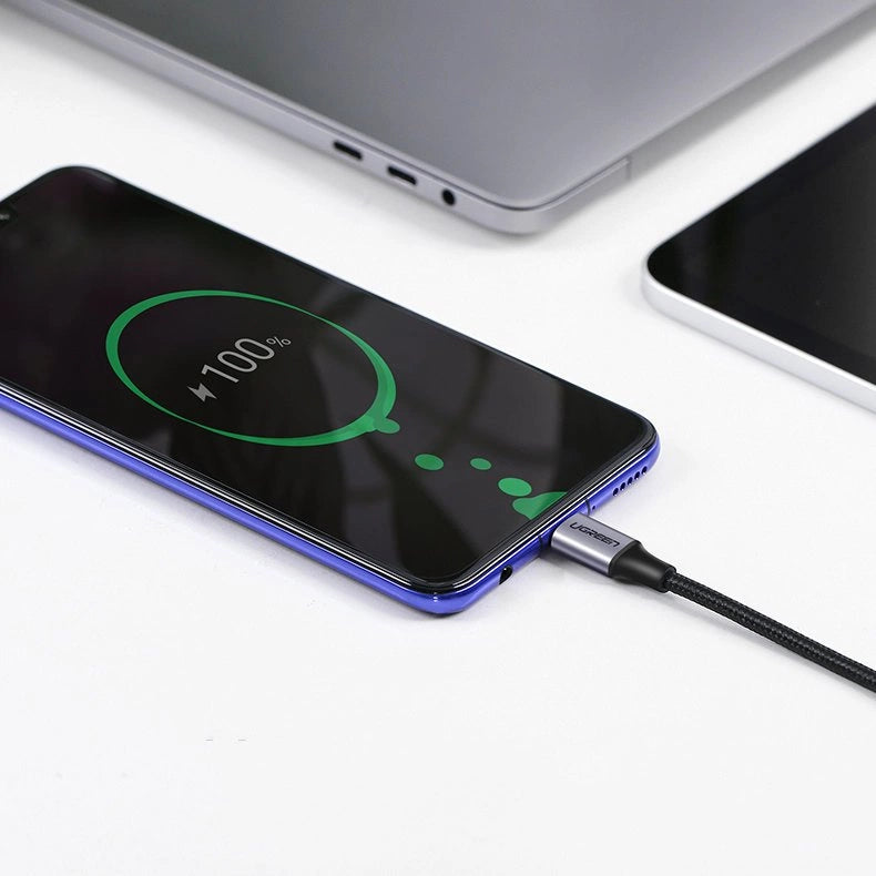 Ugreen US255 50125 USB-C (ret) / USB-C (vinklet) PD QC-kabel 60W 3A 2m - grå