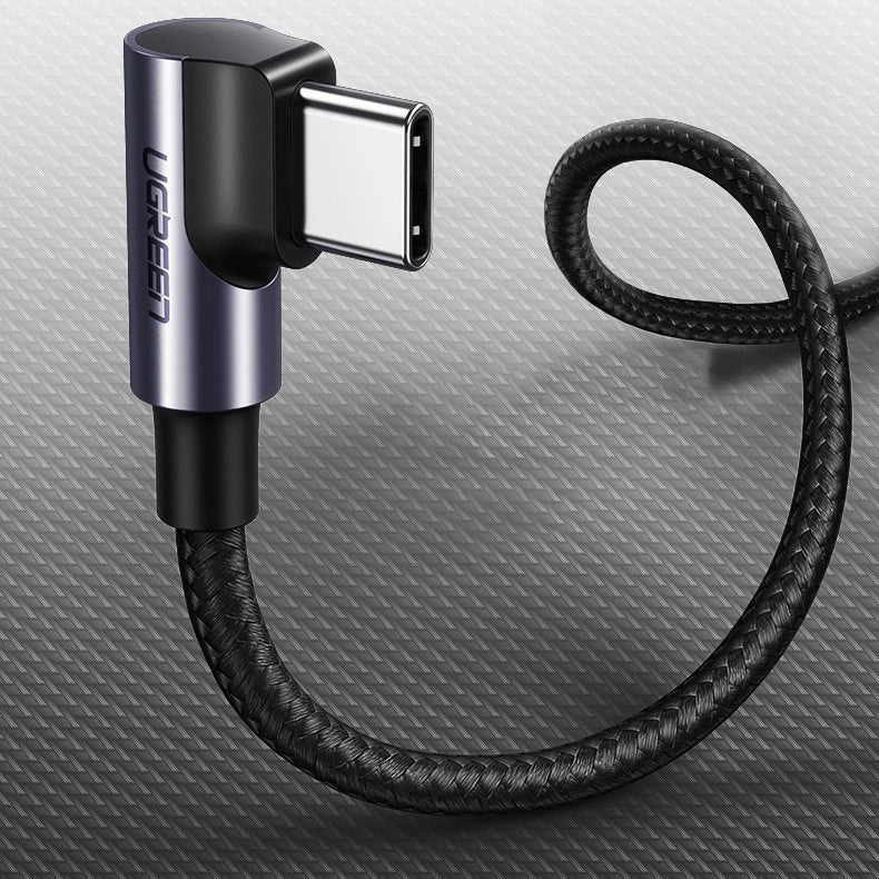 Ugreen US255 50125 USB-C (ret) / USB-C (vinklet) PD QC-kabel 60W 3A 2m - grå