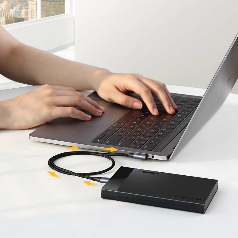 Ugreen US255 50125 USB-C (ret) / USB-C (vinklet) PD QC-kabel 60W 3A 2m - grå