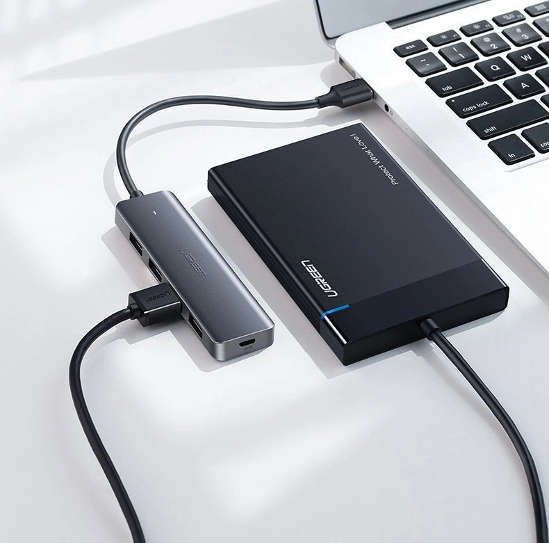Ugreen USB HUB - 4x USB 3.2 Gen 1 med micro USB strømport grå (CM219 50985)