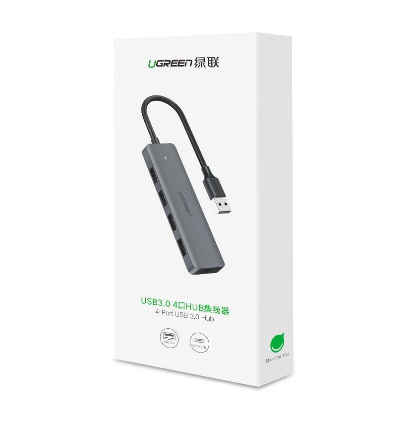 Ugreen USB HUB - 4x USB 3.2 Gen 1 med micro USB strømport grå (CM219 50985)